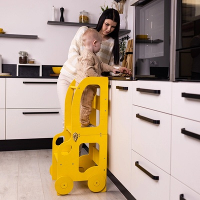 Family scl Montessori učící věž s motivem auta 3v1 Žlutá