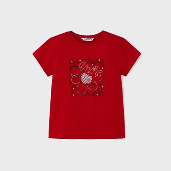 MAYORAL Тениска с къс ръкав basic за момиче с цветя и камъни в червено Майорал