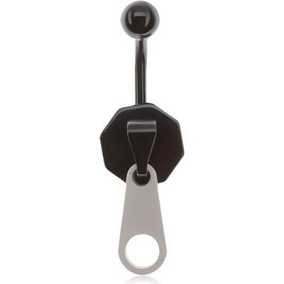 Šperky eshop ocelový piercing do břicha černé barvy zip bílý jazýček S58.16