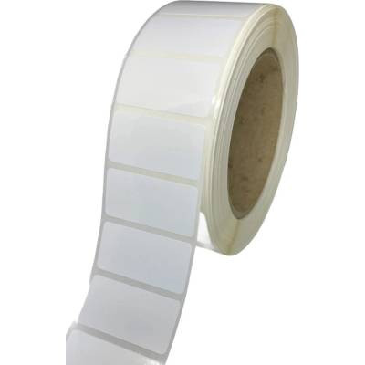 Plastová Etiketa 40 mm x 20 mm, Polypropylén, Biela, Dutinka 40 mm, 1400 ks/kotúč, Permanentné lepidlo