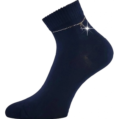 Lonka ponožky dámské elegantní FLITANA 05 s kamínky 3 páry TMAVĚ MODRÉ