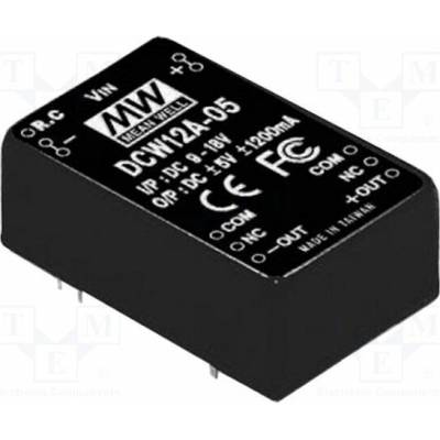 MEAN WELL DCW12C-12 Měnič: DC/DC; 12W; Uvst: 36÷72VDC; Uvýst: 12VDC; Uvýst2: -12VDC; THT