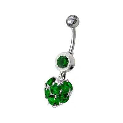 Šperky4U stříbrný piercing do pupíku tmavě zelené zirkony BP01057-E