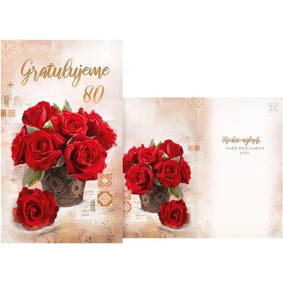 Blahopřání 80 - červené růže