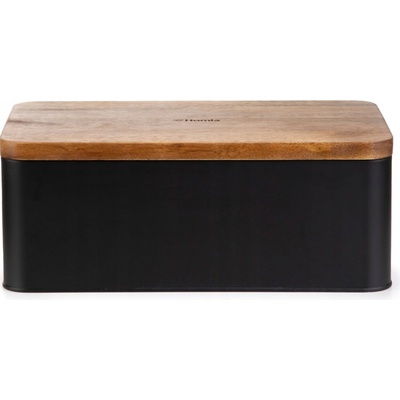 Chlebník LOMAS černý s akáciovým víkem 33x18x13 cm HOMLA