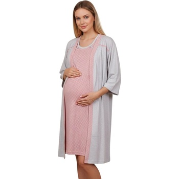 Комплект за бременни в цвят пудра и сиво с щъркел