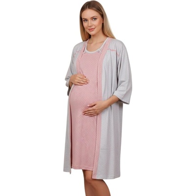 Комплект за бременни в цвят пудра и сиво с щъркел