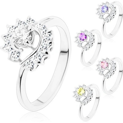 Šperky eshop prsten se zúženými rameny kulatý broušený zirkon čiré zirkonové oblouky V04.11 Fialová