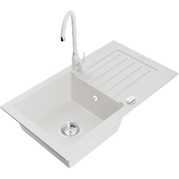 Mexen Pablo гранитна мивка с 1 отделение с отцедник и кухненски смесител Telma, бял - 6510-20-670200-20 (6510-20-670200-20)