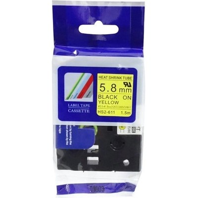Alternativní páska Brother HSe-611, 5,8mm x 1,5m, černý tisk / žlutý podklad