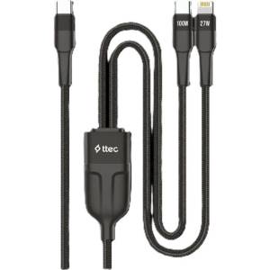 Ttec Кабел ttec - AlumiCable Duo, 100W, USB-C/Lightning, черен (8694470827384)