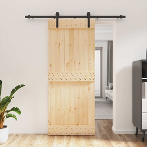 vidaXL Преплъзваща се врата Естествено и черно 85 x 210 cm (3444898)