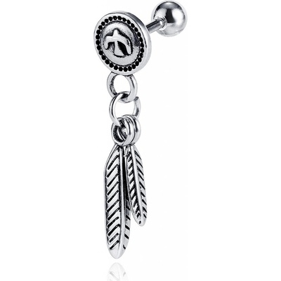 Šperky eshop falešný piercing do ucha z oceli patinované peří obrys letícího ptáka AB30.22