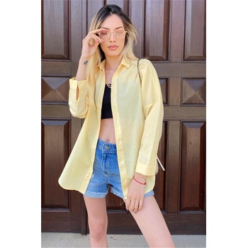 Madmext Дамска ленена Oversize риза MG1369 - Жълта #330553 (330553_Жълт)