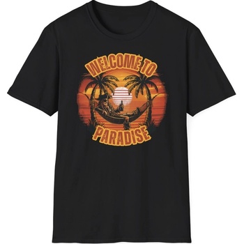 Plážové tričko s potiskem Welcome to Paradise Ráj na dosah! unisex Softstyle Black