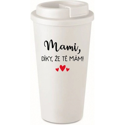 Giftela MAMI, DÍKY, ŽE TĚ MÁM! bílý termohrnek 475 ml