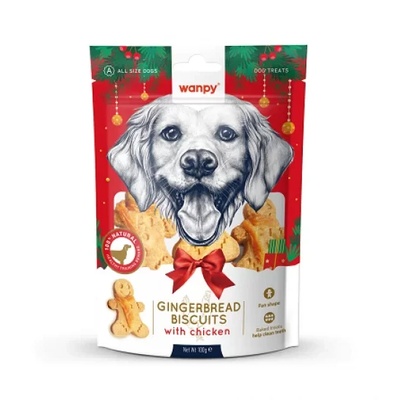 Wanpy Christmas Gingerbred Biscuits- коледни бисквитки с джинджифил за куче с пиле, 100 гр
