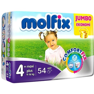 Molfix бебешки пелени, Номер 4+, 54БР, 9-16кг