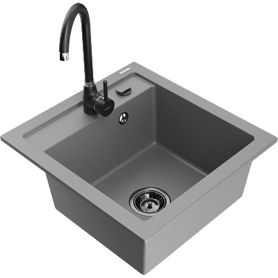 Mexen Vito кухненска мивка от гранит с 1 отделение и кухненски смесител Telma, сив - 6503-71-670200-70-B (6503-71-670200-70-B)