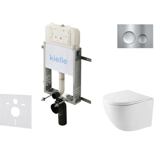 kielle Genesis New - Комплект структура за вграждане, компактна тоалетна чиния Oudee Vortex, Rimless+, SoftClose седалка и бутон Gemini New I, лъскав хром 30528SZ38 (30528SZ38)