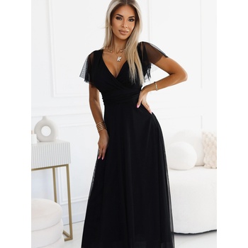 Numoco Дълга рокля с деколте и къс ръкав - черна Numoco NASTIA numoco | Cheren | ЖЕНИ | ONE SIZE