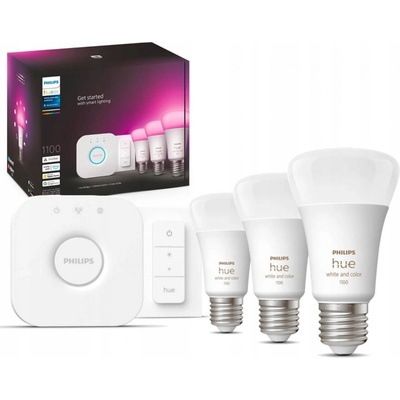 Philips Hue Bluetooth LED White and Color Ambiance set 3ks žárovek plus Hue Bridge můstek plus Hue Switch 8719514291355 E27 A60 9W 1100lm 2000-6500K RGB stmívatelné