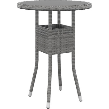 Градинска маса, O60x75 см, закалено стъкло и полиратан, сива