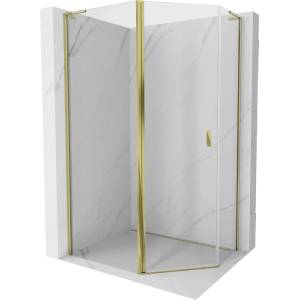 Mexen Mist L асиметрична петстенна душ кабина с врата 90 x 80 см, прозрачна, златна - 8A8L-090-080-50-00 (8A8L-090-080-50-00)
