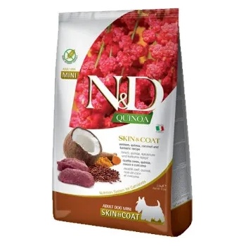 Farmina N&D Quinoa Skin & Coat - Пълноценна храна за израснали кучета от малки и мини породи за здрава козина и кожа с еленско месо, киноа, кокос и куркума, 7кг
