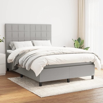 vidaXL Боксспринг легло с матрак, светлосиво, 140x200 см, плат (3141777)