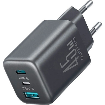 JOYROOM Захранване за ел. мрежа за мобилни устройства с USB-A, USB-C и Lightning изходи с технология за бързо зареждане - Joyroom JR-TO1 GaN 3-Port USB-C Lightning USB-A Wall Charger 45W (черен) (JR-TO1)