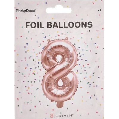 PartyDeco Fóliový balón Mini Číslo 8 ružovo zlatý