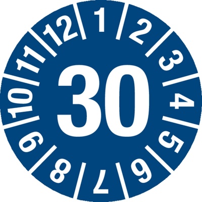 Kontrolná nálepka 30, modrá, fólia samolepiaca, 15 mm, BJ = 1 x 60 ks