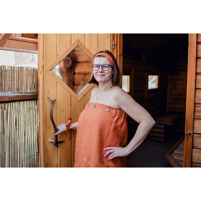 Nelly Dámská saunová sada oranžová kilt žíňka čelenka gumička turban