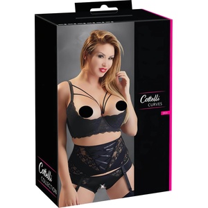 Cottelli Plus Size - сутиен-лифтер с презрамки и пръстени (черен) - 95F