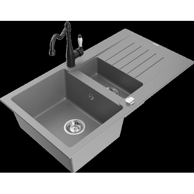 Matias гранитна мивка с 1, 5 камера и отцедник и кухненски смесител Carla, сив - 6502-71-670700-70 (6502-71-670700-70)