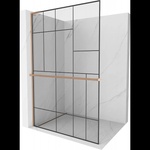 Mexen Kioto+ L Душ преграда с рафт Walk-in 70 x 200 см, черен мотив, четкана мед - 800-070-123-65-78 (800-070-123-65-78)