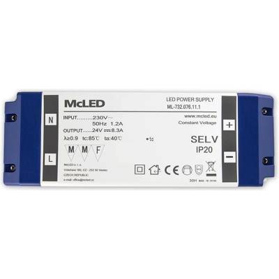 MCLED Napaječ LED 24V/8,3A ML-732.076.11.1 IP20, plastové provedení se svorkovnicí ML-732.076.11.1