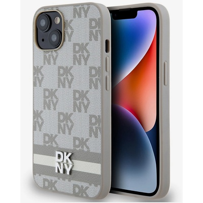 DKNY Заден капак от карирана кожа с шарка и райе за iPhone 14 Beige DKNY DKNY | Bezhov | МЪЖЕ | UNI