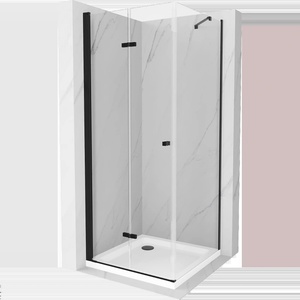 Mexen Lima сгъваема душ кабина 70 x 70 см, прозрачна, черна + корито Flat, бяло (856-070-070-70-00-4010B)