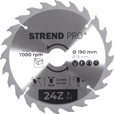 Strend Pro pílový kotúč TCT 190x2.4x30/20 mm 24T na drevo SK plátkami