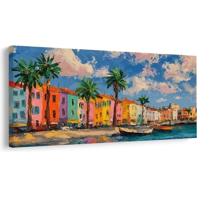 Obraz slunečné město s palmami - 120x60