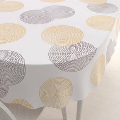 Biante Sametový oválný ubrus Tamara TMR-023 Žluté a šedé designové kruhy na smetanovém 120x160 cm