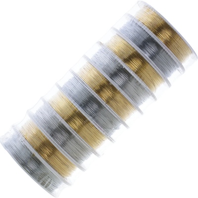 Dekorativní drátky měď 0,4 mm, mix zlatá, stříbrná