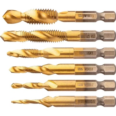 NEO sada závitových vrtáků 6-dílná, M3-M10, stopka 1/4" HEX, 08-959