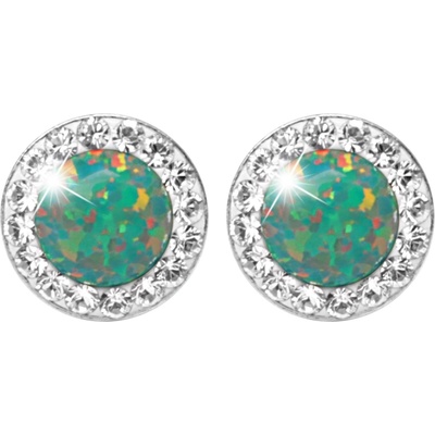 JSB bijoux s.r.o. Stříbrné náušnice puzety s kulatým opálem a krystaly Swarovski Mix Green malé (Stříbro 925/1000)