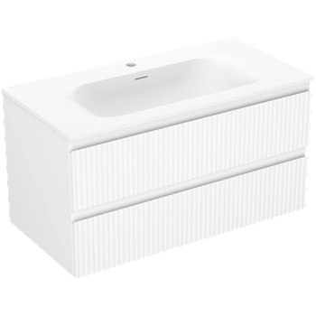 Mexen Rivel шкаф за баня 90 см с мивка Vela, 2 чекмеджета, рифелован, бял мат - 91A20-09047-2-BFF01-W23M01 (91A20-09047-2-BFF01-W23M01)