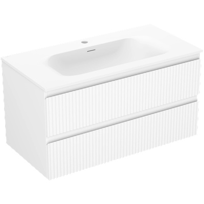 Mexen Rivel шкаф за баня 90 см с мивка Vela, 2 чекмеджета, рифелован, бял мат - 91A20-09047-2-BFF01-W23M01 (91A20-09047-2-BFF01-W23M01)