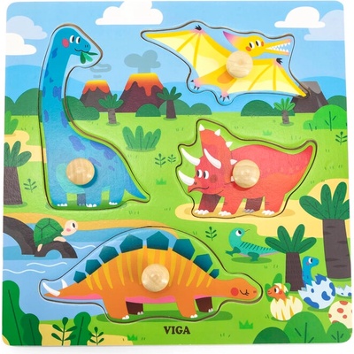 Viga Toys Дървен пъзел с дръжки - Динозаври (44596)
