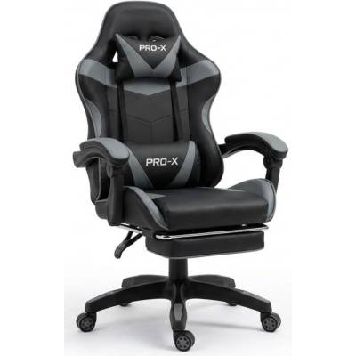 PRO-X Goborelax Геймърски стол с функция за масаж и поставка за крака - черно-сив (bm028)